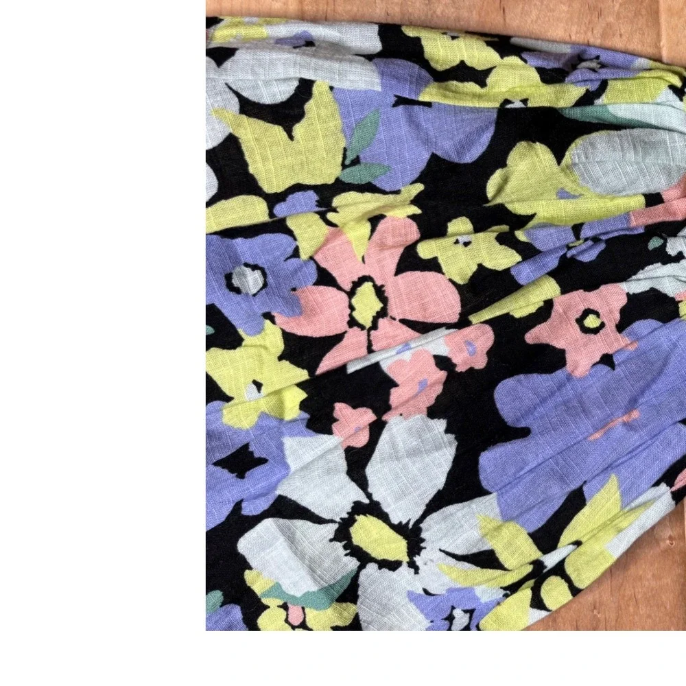 Free People Ariana Printed Cropped Top Women M Multicolor Floral Puff Sleeve
